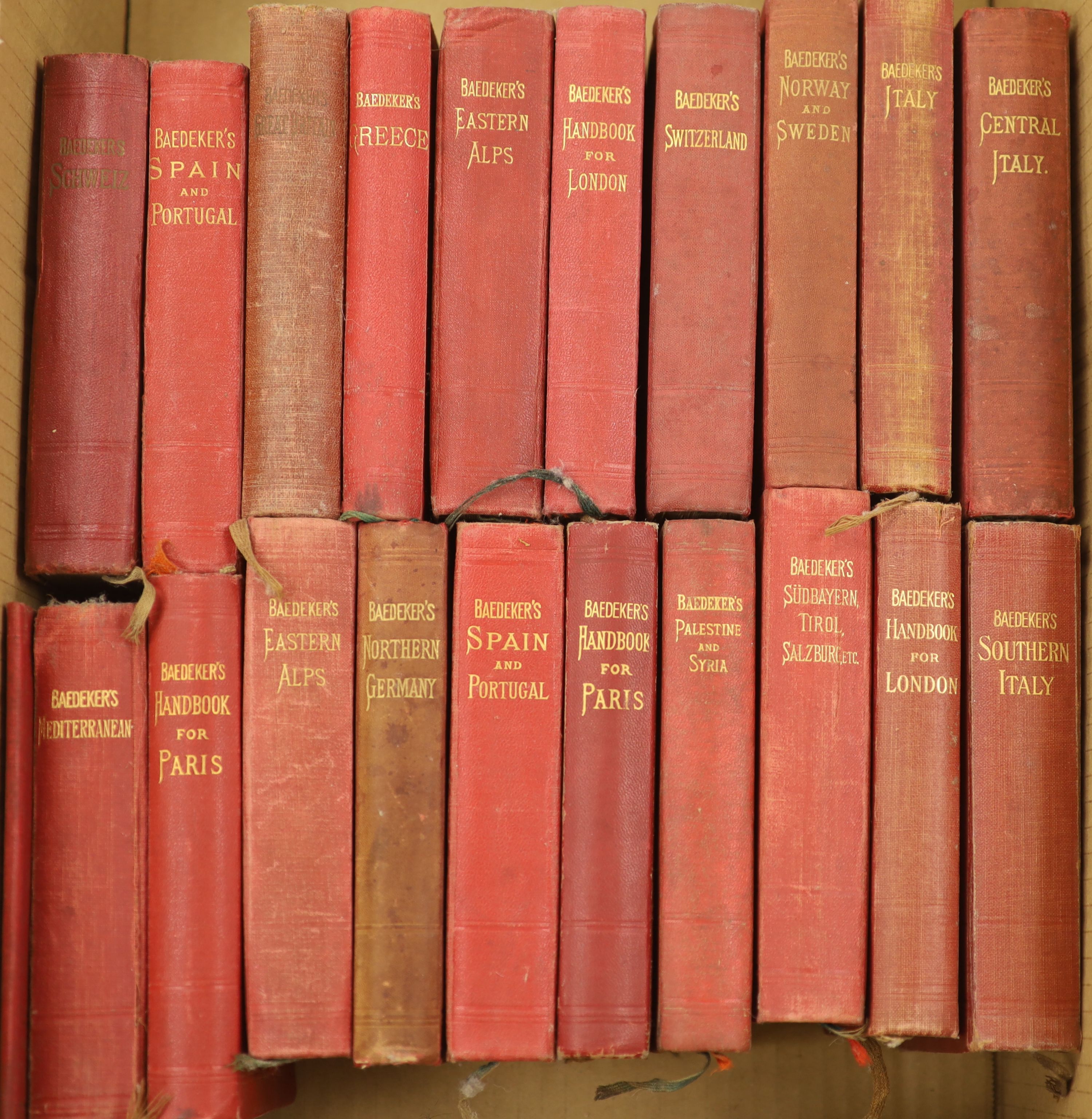 Baedeker, Karl - 21 guides, including Baedeker’s Riviera and South-Eastern France and Corsica, in d/j, torn and with loss, Leipzig, 1931